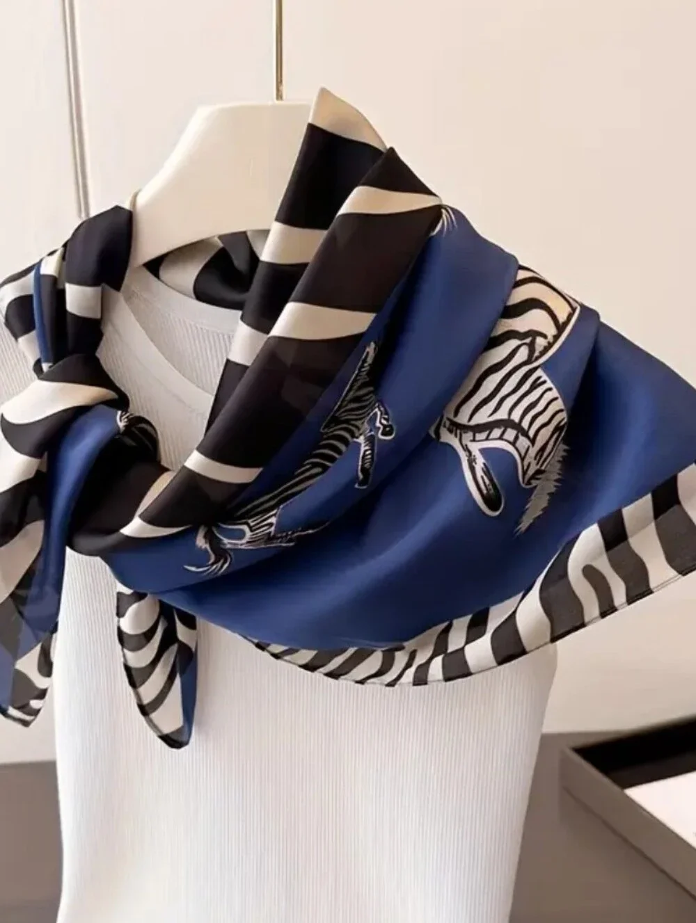Silk-feel Blue Zebra PrintScarf  Head Scarf , Neck Scarf